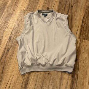 Eddie Bauer Vest Mens XL Beige Polyester V Neck Golf Windbreaker